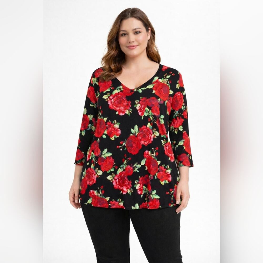 Pioneer Woman rose floral super soft 3/4 sleeve top sz XL #1484